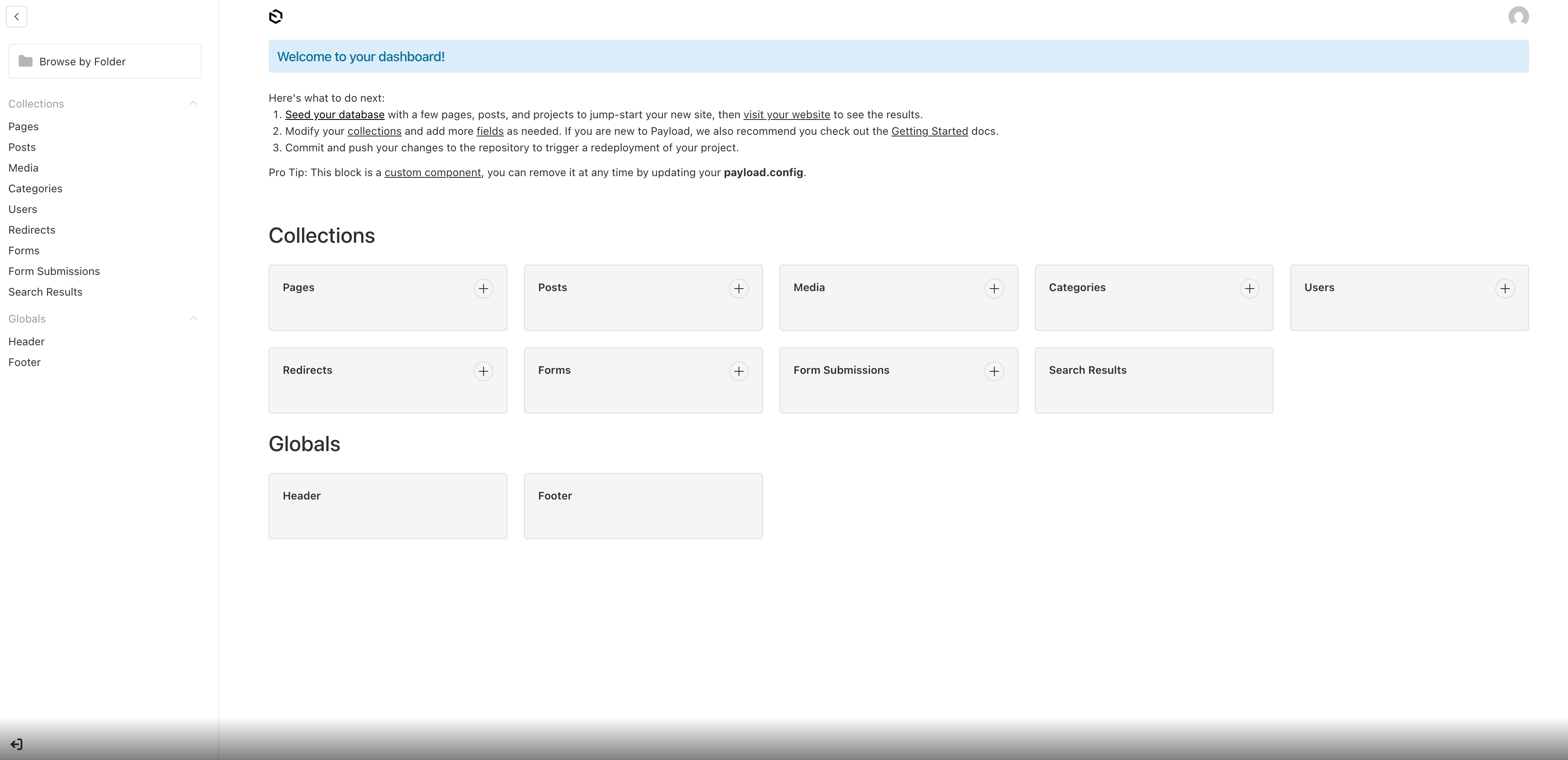 payloadcms dashboard